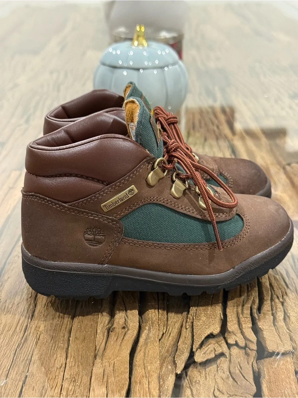 Timberland Kids Brown and Green Lace-Up Hiking Boots